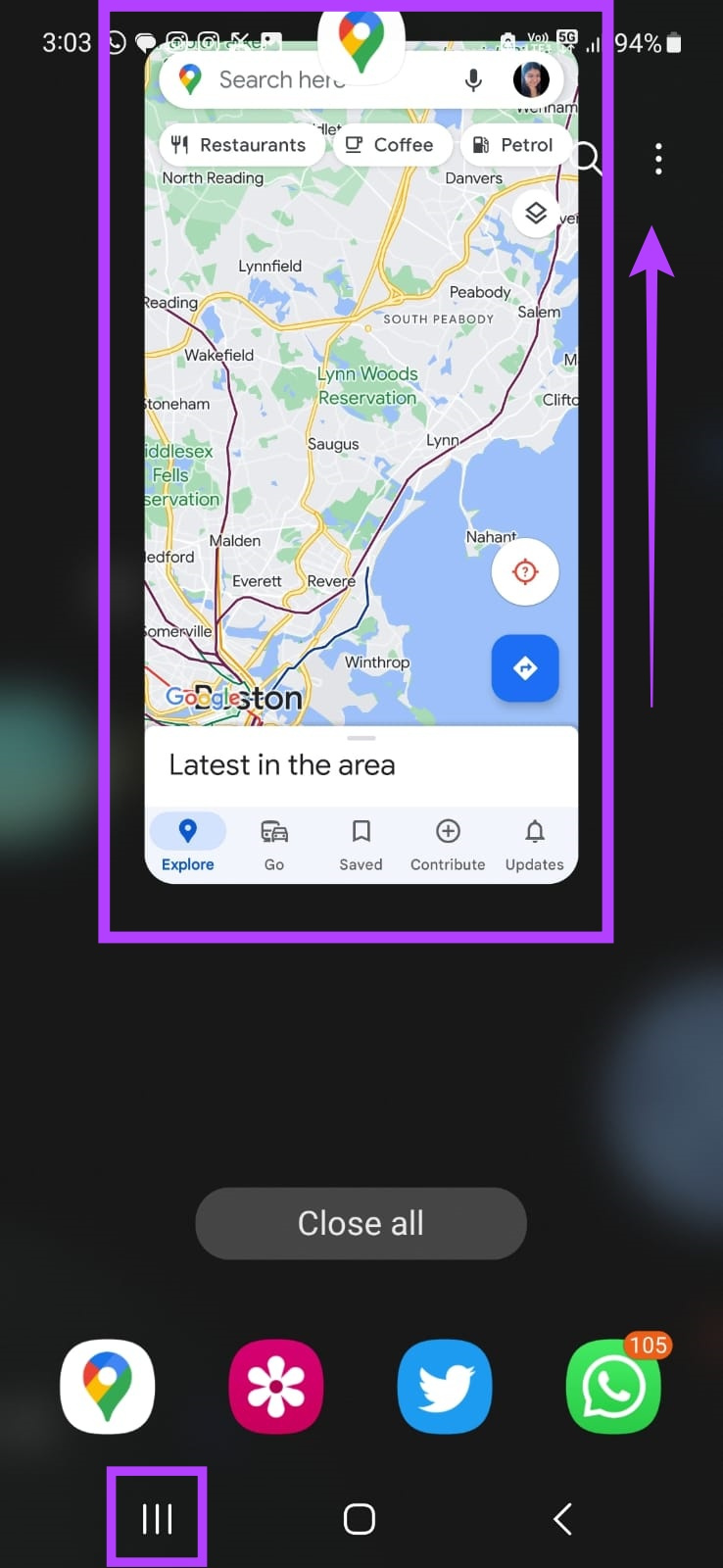   Hold Google Maps-appen og sveip opp