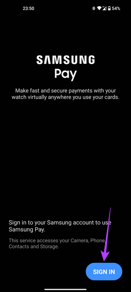   logge på Samsung Pay