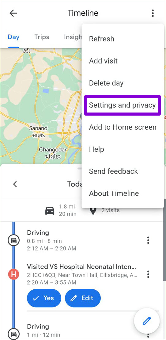   Tidslinjeinnstillinger for Google Maps