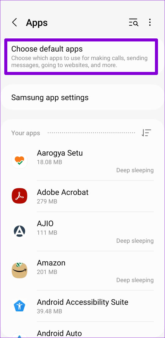   Επιλέξτε Προεπιλεγμένες εφαρμογές στο Android