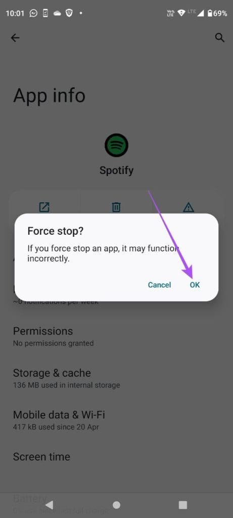   αναγκαστική διακοπή της εφαρμογής spotify στο android