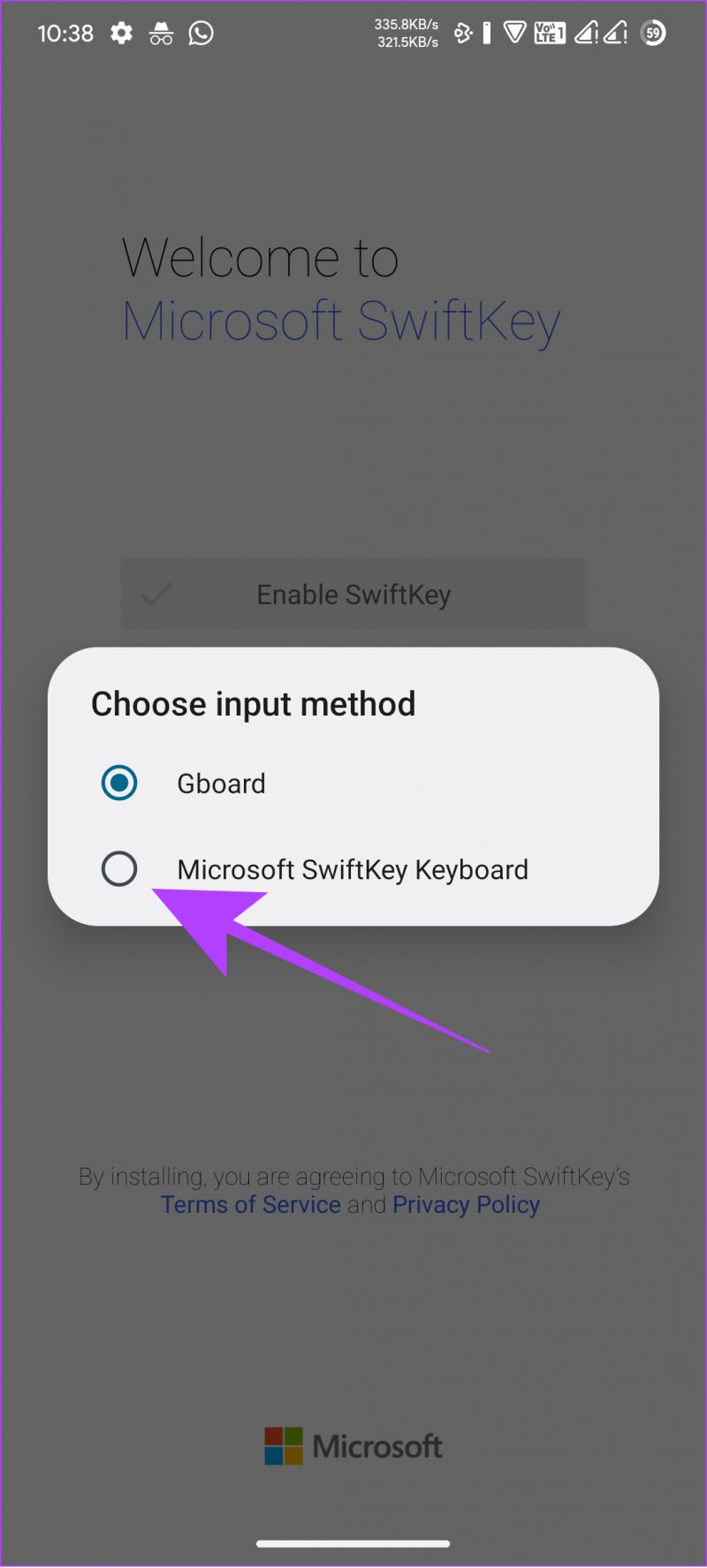   vyberte microsoft swiftkey na používanie BingChat v systéme Android