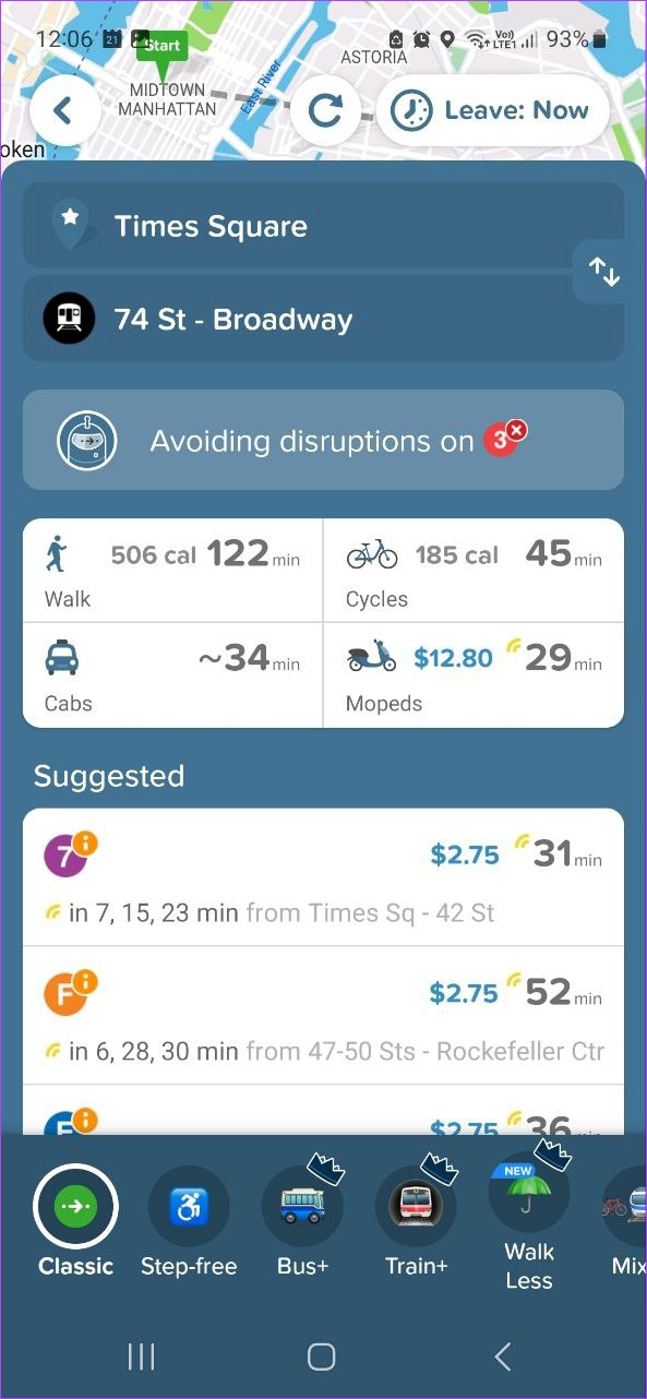   Citymapper Android app navigasjonsside