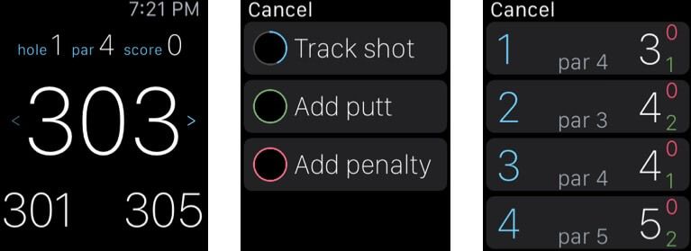 „Golf Pad“ „Apple Watch“ programos ekrano kopija