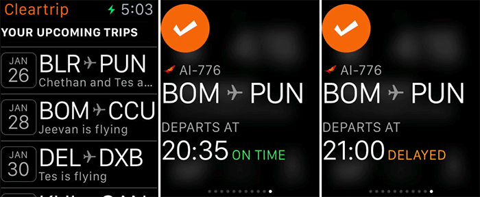 Screenshot der Cleartrip Apple Watch-App Watch