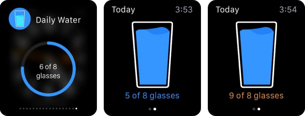 captura de pantalla de l’aplicació de rellotge de poma per recordar begudes diàries