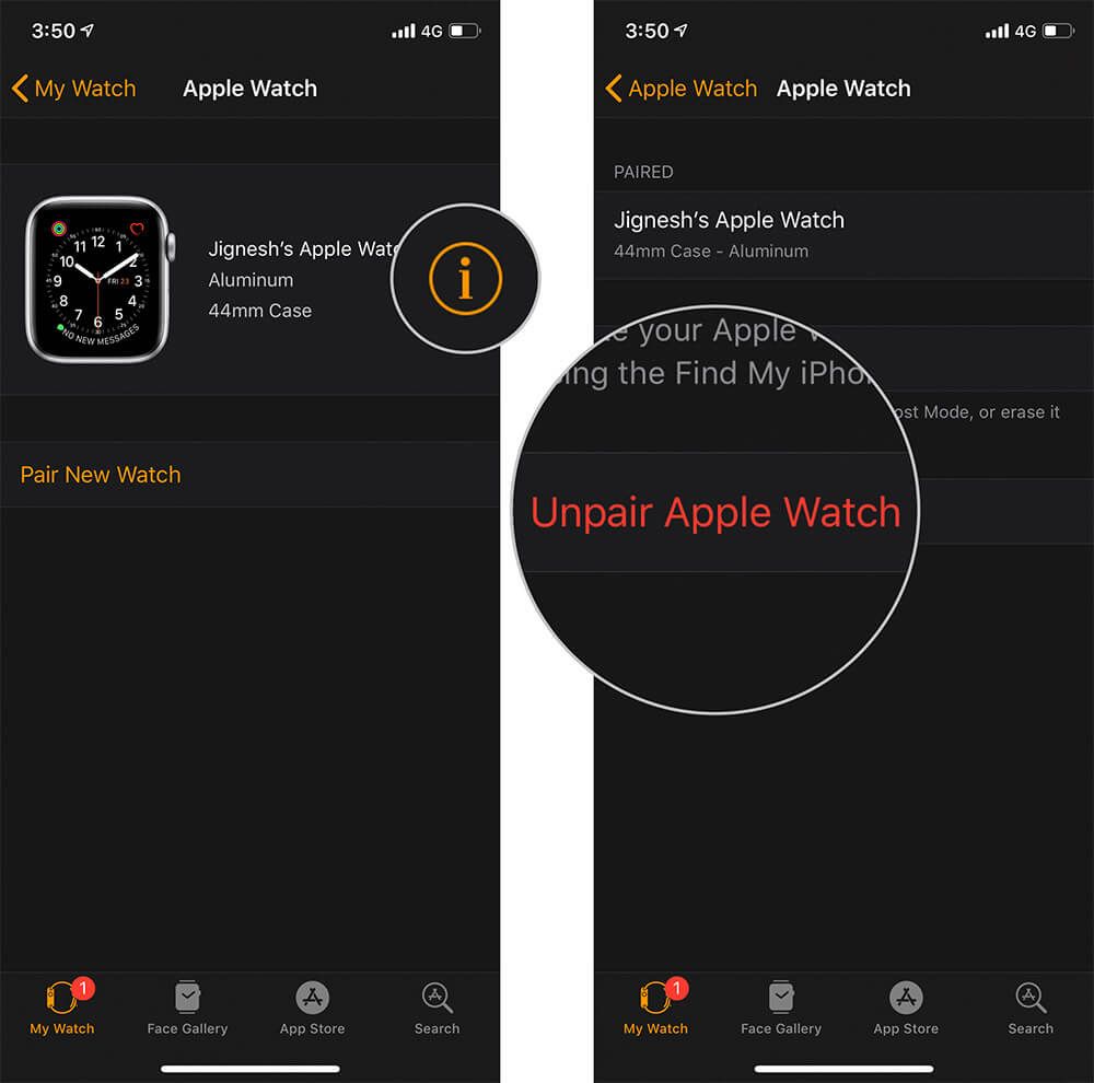 Opphev paring av Apple Watch fra iPhone