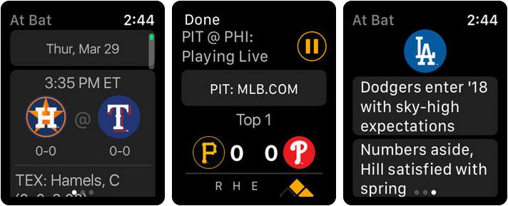MLB na šišmišu Snimak zaslona Apple Watch Sports App