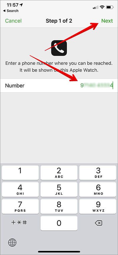 Skriv inn et telefonnummer og trykk deretter på Neste i Finn min iPhone-app
