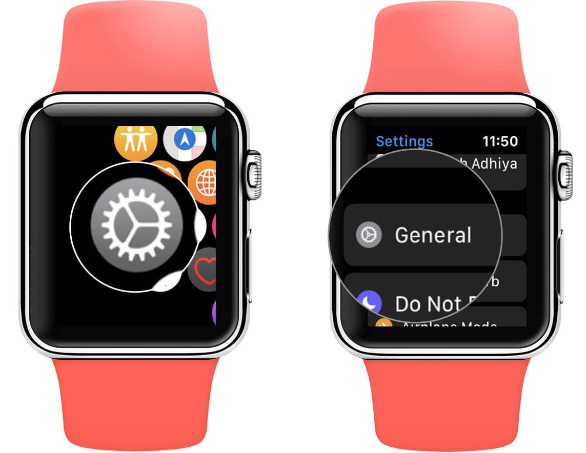 Åpne Innstillinger og trykk på Generelt på Apple Watch