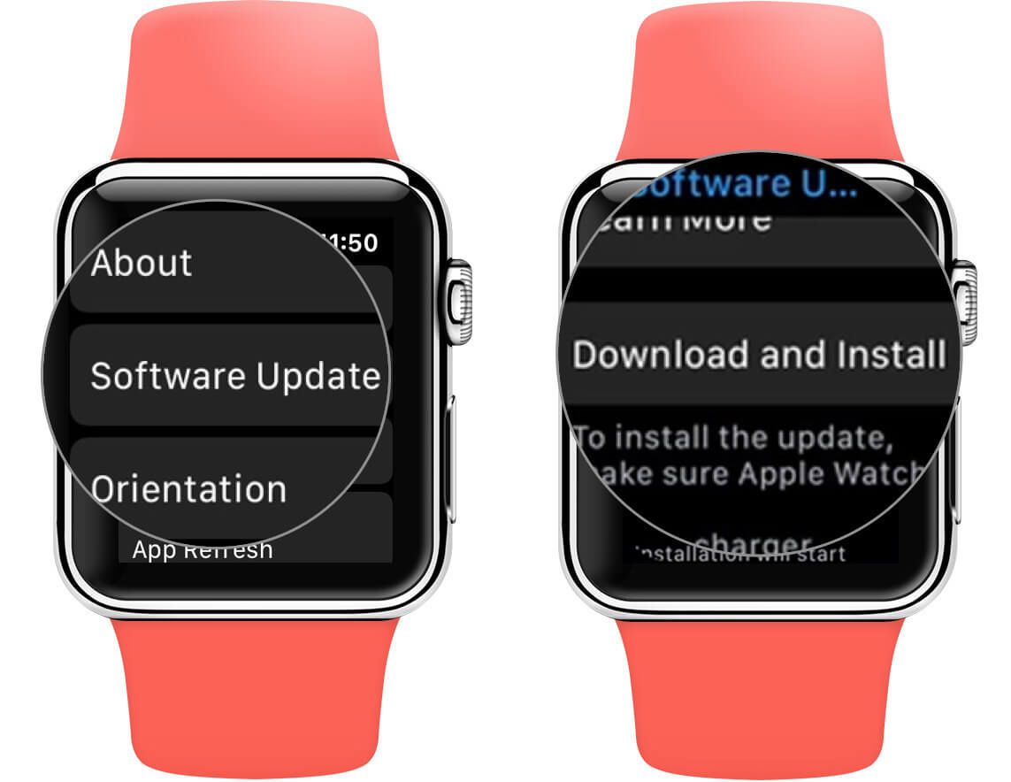 Trykk på Programvareoppdatering og deretter Last ned og installer på Apple Watch