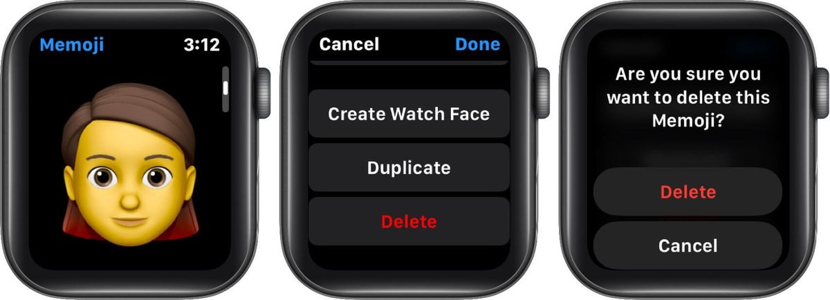 atidarykite pranešimų programą ir bakstelėkite „Memoji“ mygtuką „Apple Watch“