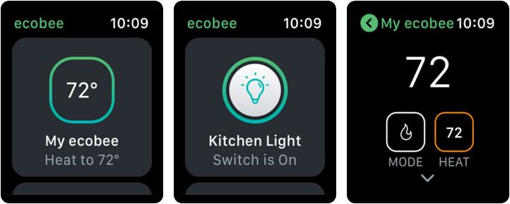 Screenshot aplikace Ecobee Apple Watch Home Automation