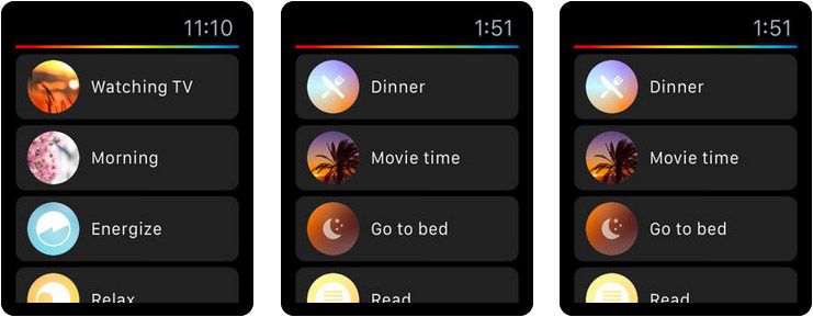 Screenshot aplikace Philips Hue Apple Watch Home Automation