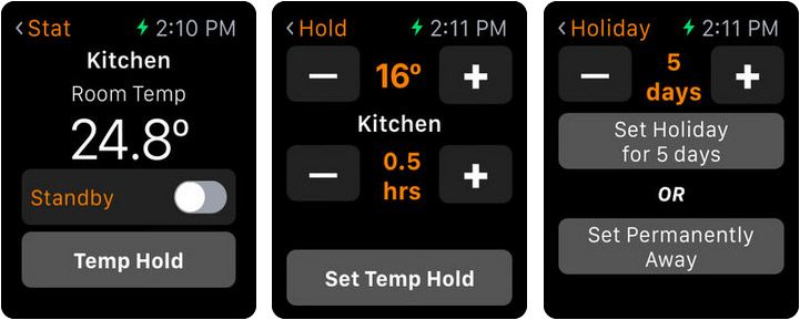 Screenshot aplikace domácí automatizace Heatmiser Neo Apple Watch