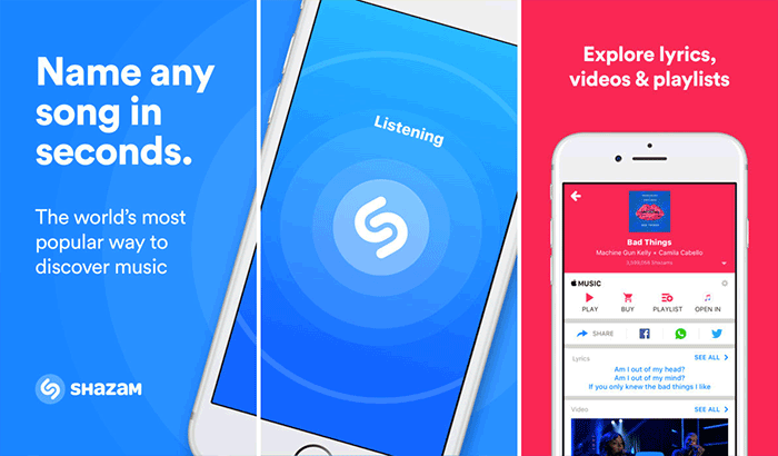 „Shazam Music“ „iPhone App“ ekrano kopija