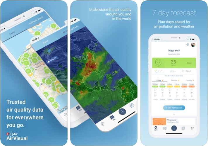 Aplikácia Prognóza kvality ovzdušia AirVisual pre iPhone a iPad
