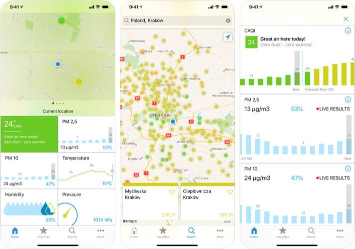 Aplikacija Airly Index kakovosti zraka za iPhone in iPad