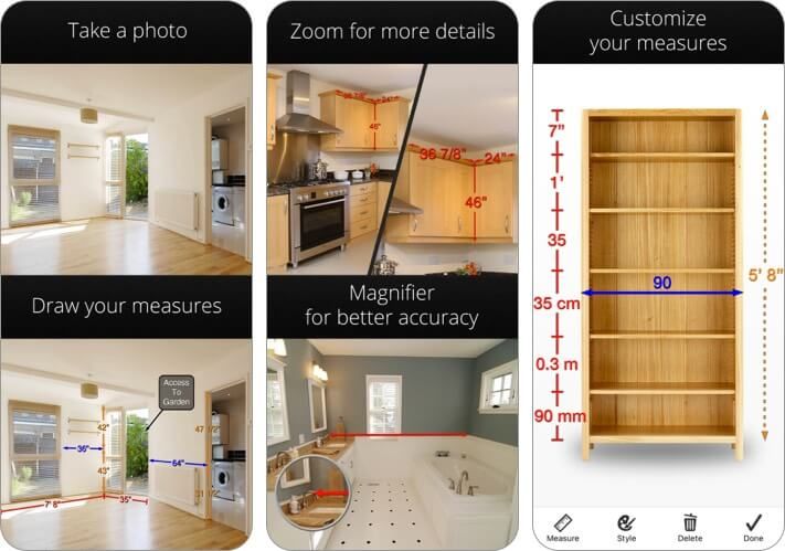 Fotografija mjeri snimku zaslona aplikacije za dizajn interijera za iPhone i iPad