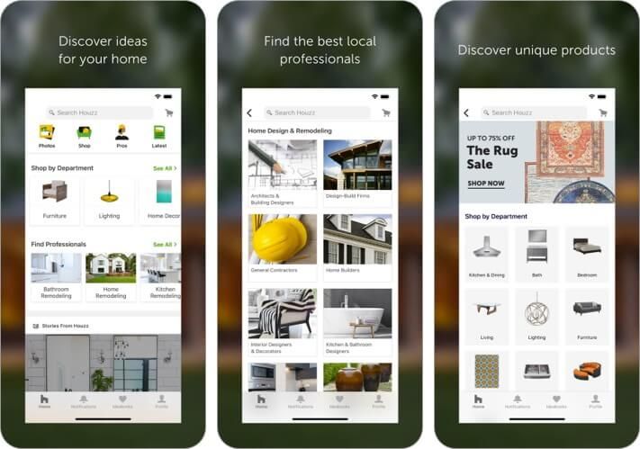Houzz Dizajn kuće i preuređivanje zaslona aplikacije za iPhone i iPad