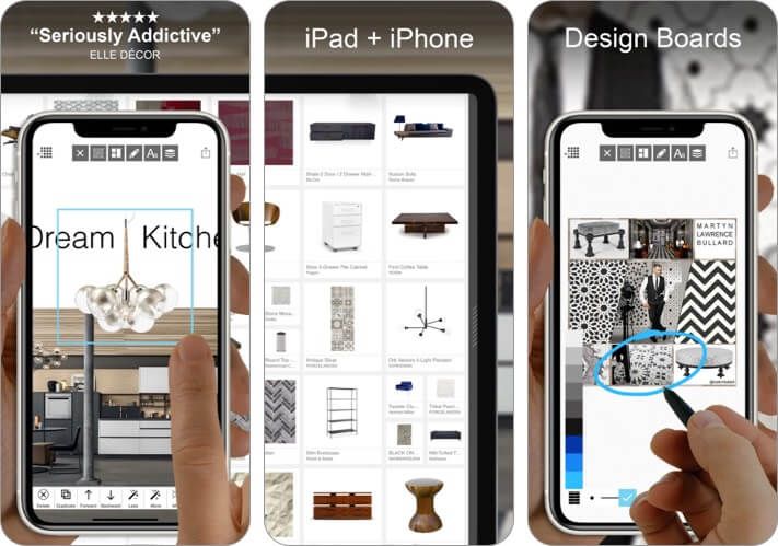 Snimka zaslona aplikacije Morpholio Board za iPhone i iPad Dizajn interijera