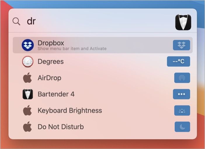 Aplikácia Bartender 4 pre Mac slúži na usporiadanie panela s ponukami