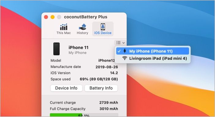coconutBattery 3 приложение за проследяване на състоянието на батерията за Mac