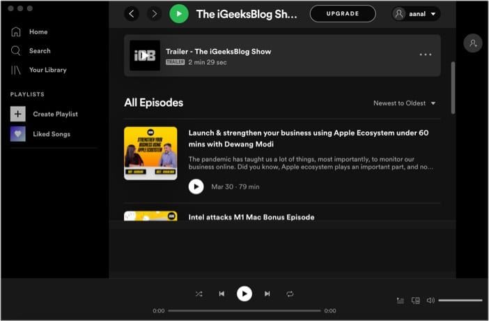 Spotify aplikacija za podcast za Mac