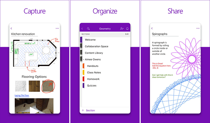 Captura de tela do aplicativo Microsoft OneNote Productivity para iPhone e iPad