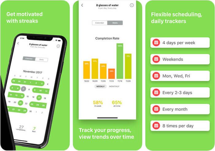 Snimak zaslona iPhone aplikacije s popisa navika