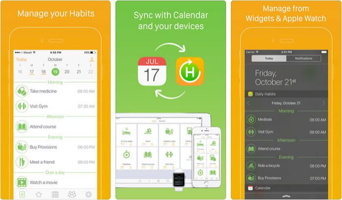 Snimka zaslona aplikacija za dnevne navike za iPhone i iPad