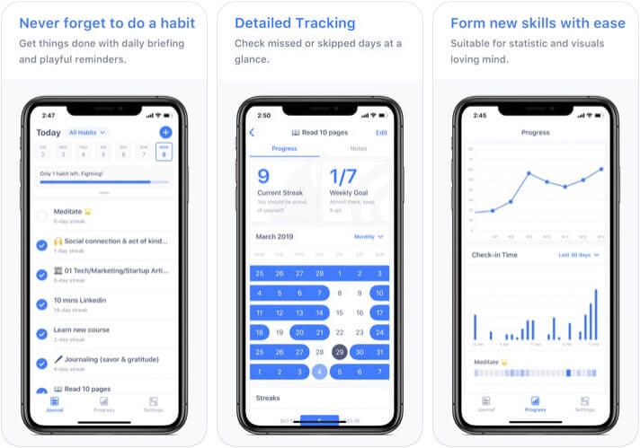 Snimka zaslona aplikacije Habitify Habit Tracker za iPhone i iPad