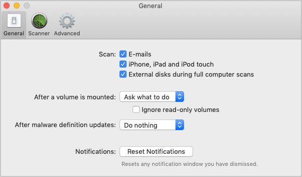 V predvoľbách VirusBarrier povoľte skenovanie pre iPhone iPad