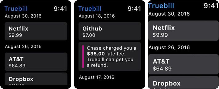 Truebill Budget & Bill Tracker Snimak zaslona aplikacije Apple Watch