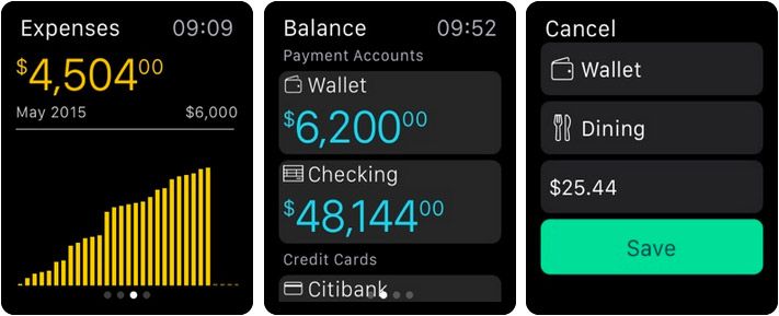 Money Pro Osobne financije Snimka zaslona aplikacije Apple Watch