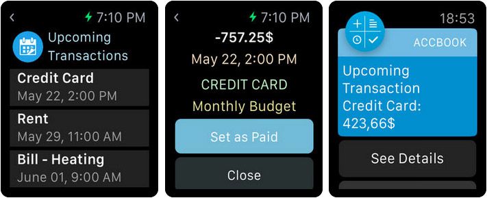 Kontobok Money Manager Apple Watch App Skärmdump