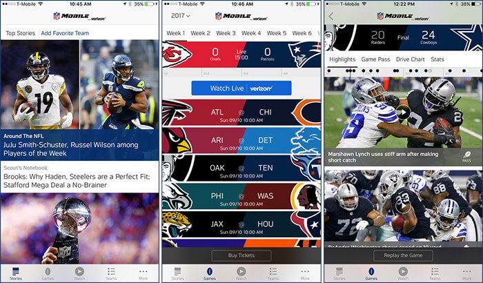 NFL iPhone och iPad App skärmdump