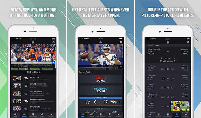 NFL söndagsbiljett iPhone och iPad App skärmdump
