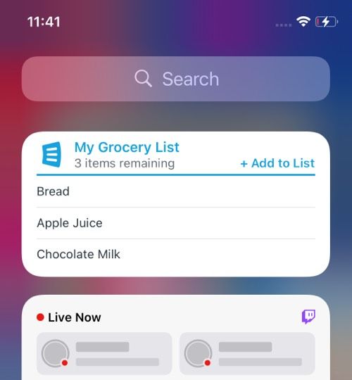 AnyList Dagligvarehandleliste iOS-widget