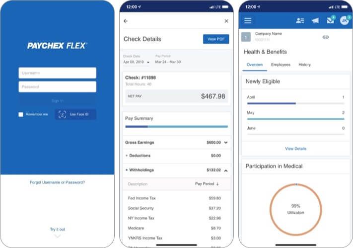 Screenshot aplikácie Paychex Flex pre iPhone a iPad