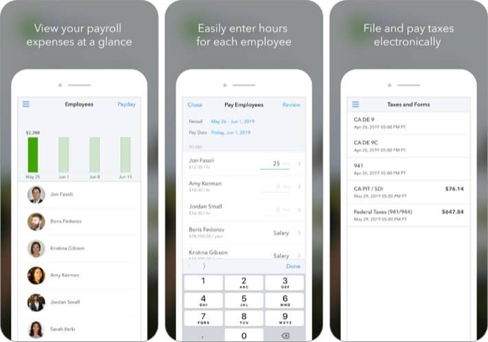 Screenshot aplikácie QuickBooks Payroll pre iPhone a iPad