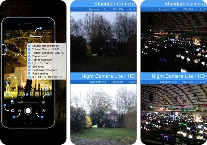 nattkamera for bilder i svakt lys iPhone-kamera-app-skjermbilde