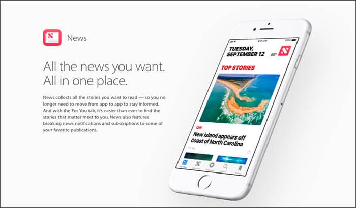 Apple News iPhone og iPad App Skjermbilde