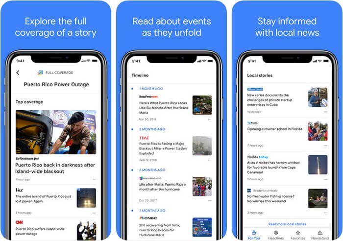 Google News iPhone og iPad App-skjermbilde
