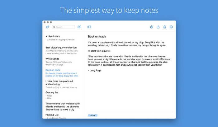 SimplenoteMacノート取りアプリのスクリーンショット
