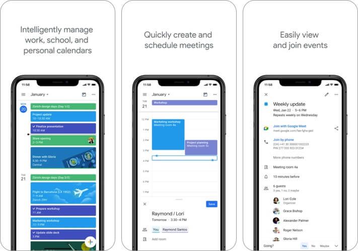 Google Kalender iPhone och iPad App skärmdump
