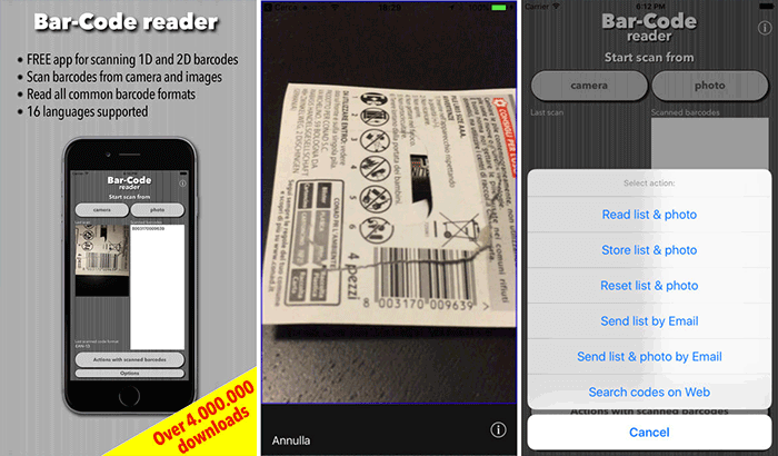 Snímka čiarových čiarových kódov a QR kódov čiarových kódov Screenshot aplikácie pre iPhone