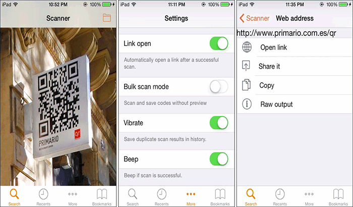 Jednoduché skenovanie čiarových kódov a QR kódov Screenshot aplikácie pre iPhone