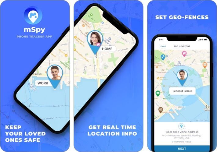 mSpy Tracker Pronađi obiteljski telefon iPhone i iPad zaslon aplikacije za roditeljski nadzor