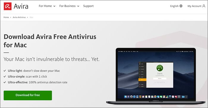 Bezplatný antivírusový softvér Avira pre Mac